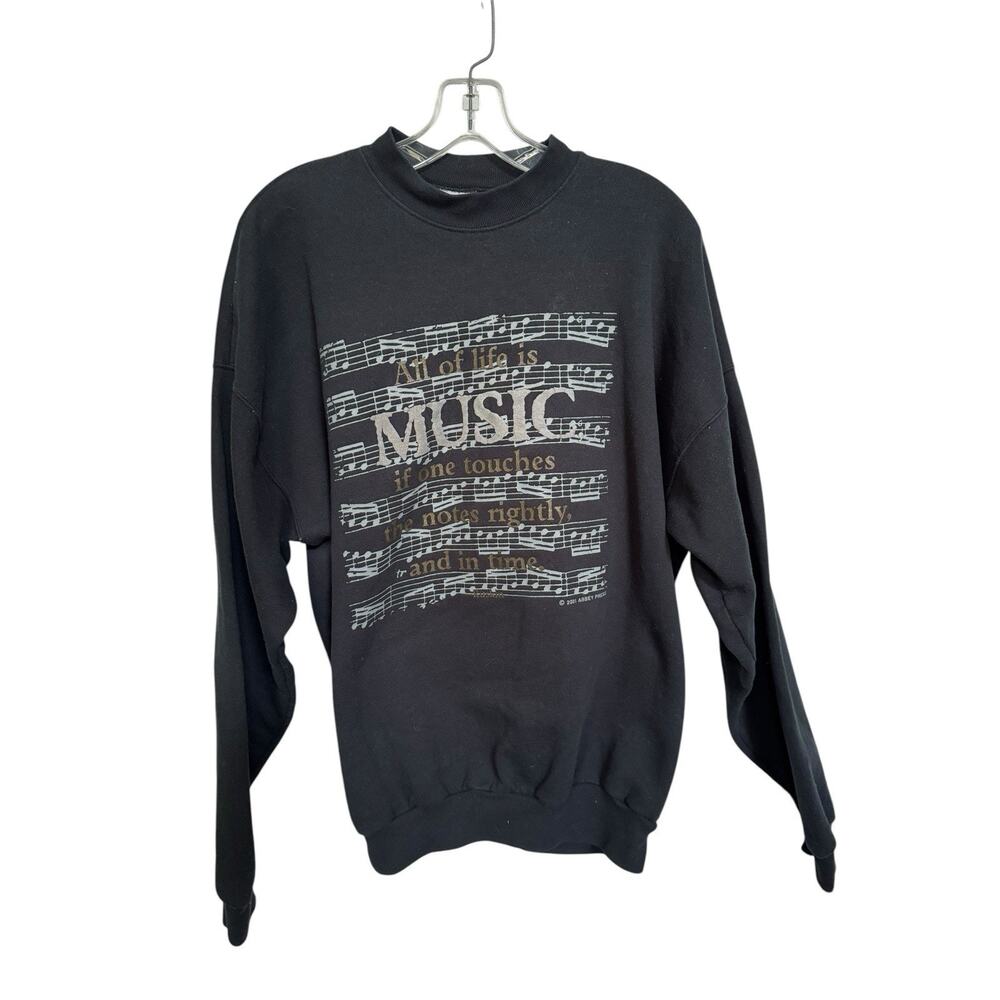 John Ruskin VTG Sweatshirt XL All Of Life Is Music‎ Notes 2001 Abbey Press READ